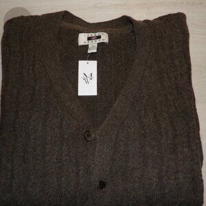 JOSEPH ABBOUD MEN'S BROWN CABLE KNIT WOOL BLEND BUTTON CARDIGAN SWEATER NWT XL